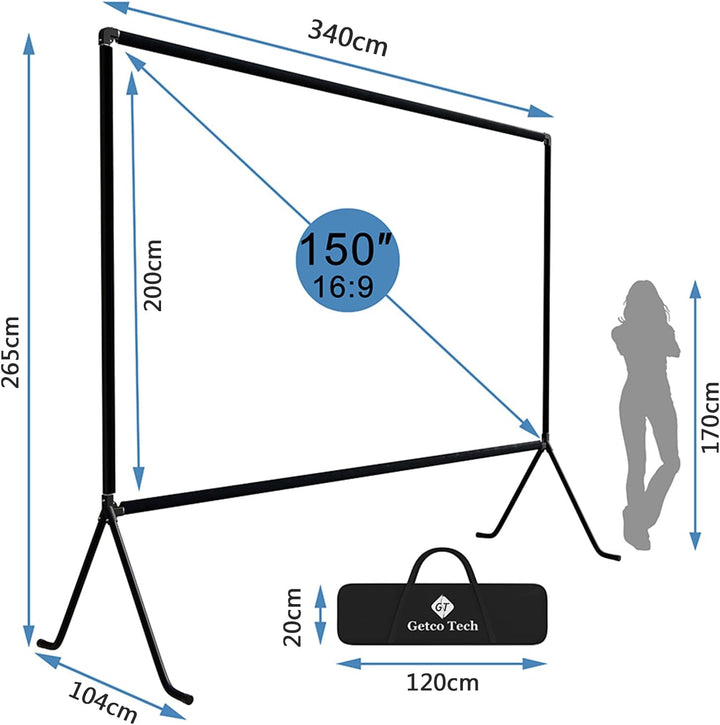 Beamer leinwand(150 "), Projektion Leinwand mit Ständer 16: 9 HD Faltbare Innen- / Aussenprojektion,