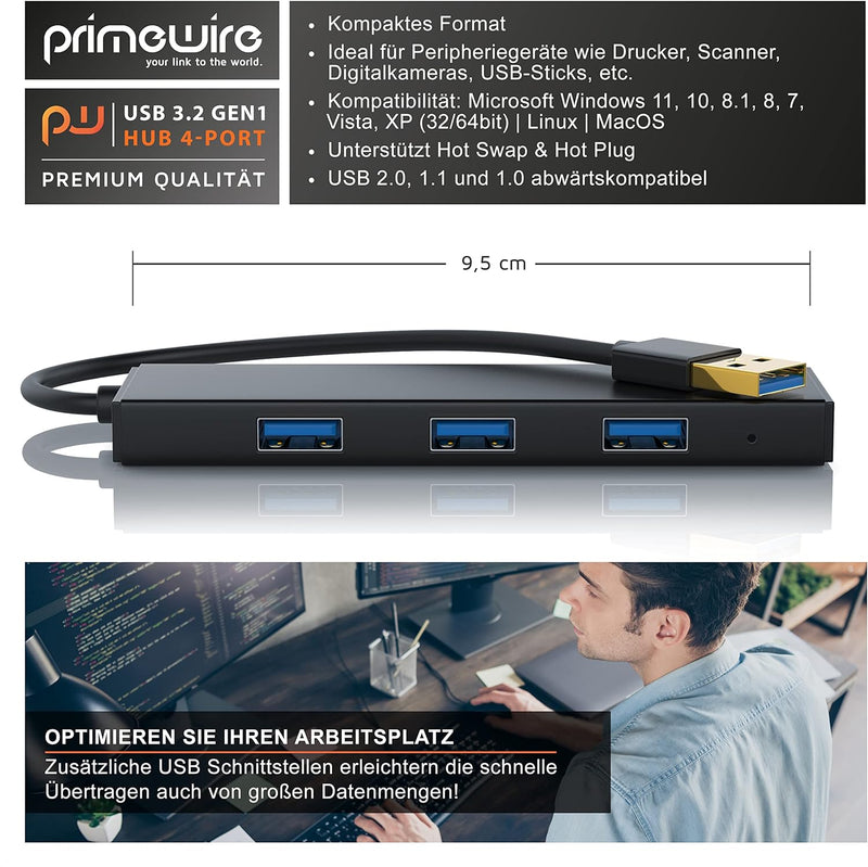 CSL - USB 3.0 Hub mit Netzteil - Ultra Slim 4-Port Verteiler - Datenhub für PC PS4 Notebook Netbook