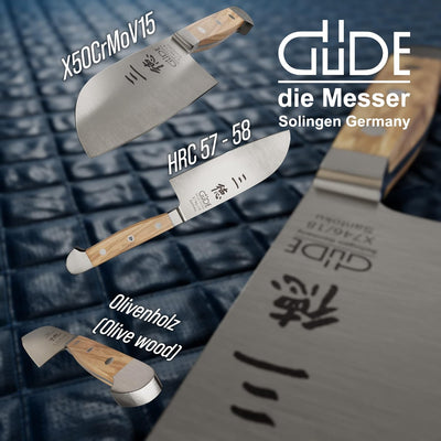 GÜDE Solingen - Santoku Messer geschmiedet, 14 cm, Olivenholz, ALPHA OLIVE, Doppelkropf, Handmade Ge