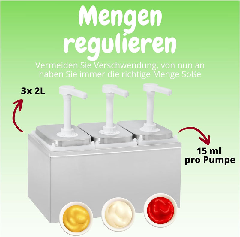 Silvermile Sossenspender - 3 x 2L - Sossenspender mit Pumpe - Saucenspender - Dressing Spender