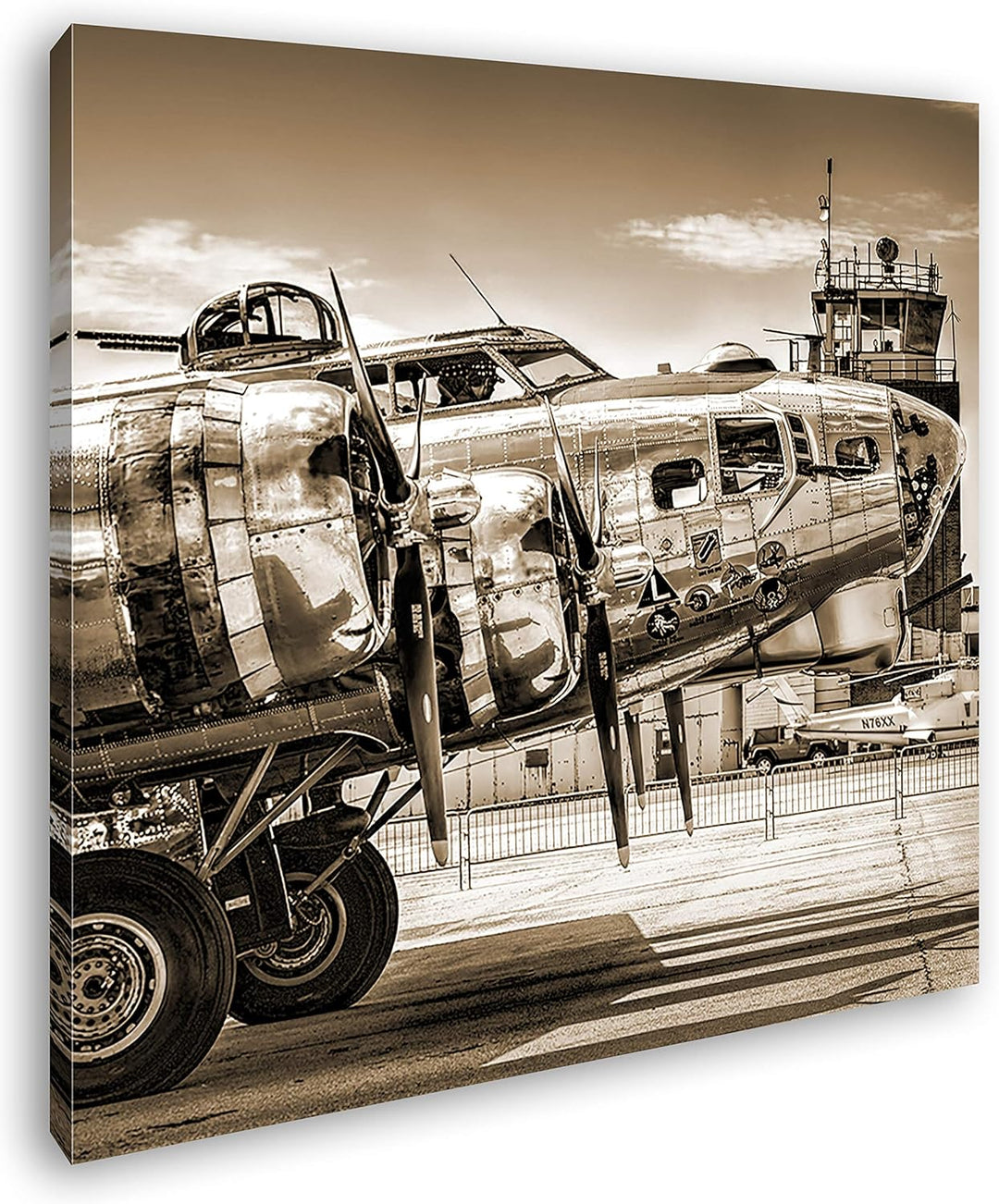 deyoli Silbernes Militär Flugzeug Format: 70x70 Effekt: Sepia als Leinwandbild, Motiv fertig gerahmt