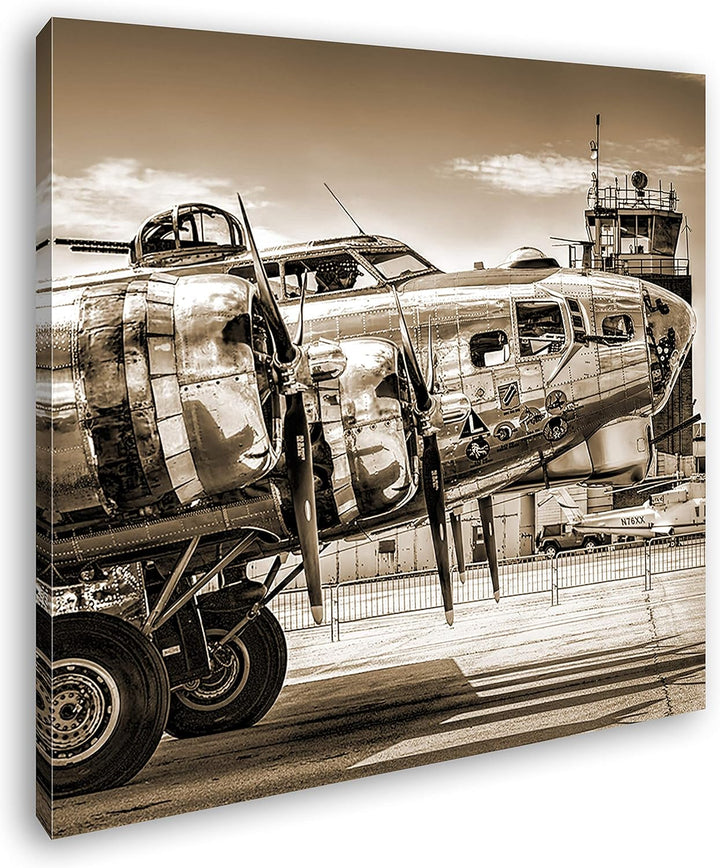 deyoli Silbernes Militär Flugzeug Format: 70x70 Effekt: Sepia als Leinwandbild, Motiv fertig gerahmt