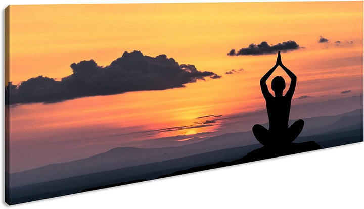 Yoga Meditation am Meer Panorama 100x50 cm als Leinwandbild, Motiv fertig gerahmt auf Echtholzrahmen