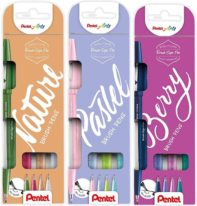 Pentel SES15 Brush Sign Pen Colors Berry+Pastel+Nature