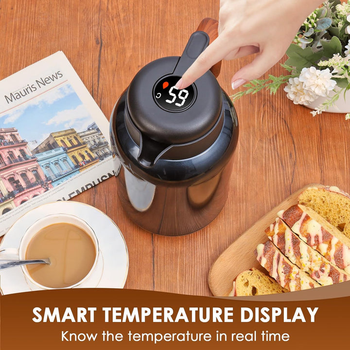 Dreamhigh® Thermoskanne 2L mit Teesieb, Isolierkanne mit Temperaturanzeige, gut abgedichtet Kaffeeka