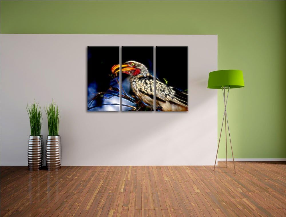 Dark exotischer Gelbschnabeltoko NewArt 3-Teiler Leinwandbild 120x80 Bild auf Leinwand, XXL riesige