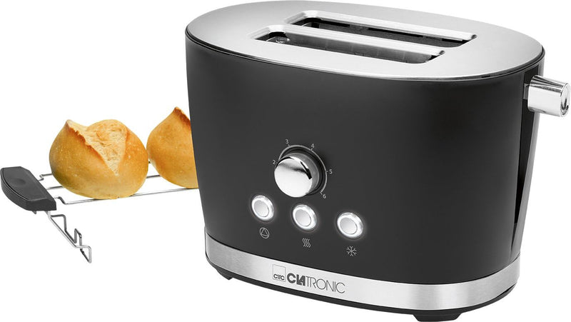 Clatronic TA 3690 2-Scheiben-Toaster mit Brötchenaufsatz, Krümelschublade, Auftaufunktion, Aufwärmfu