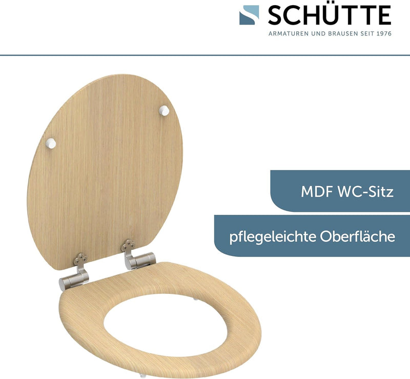 SCHÜTTE WC-Sitz NATRUAL mit Absenkautomatik aus Holz | Toilettensitz mit Klodeckel | Holzkern Toilet