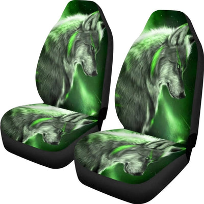 chaqlin Galaxy Wolf Autositzbezüge Set,2-Pack Starry Night Wolf Auto Front Seat Protector Fahrzeug E