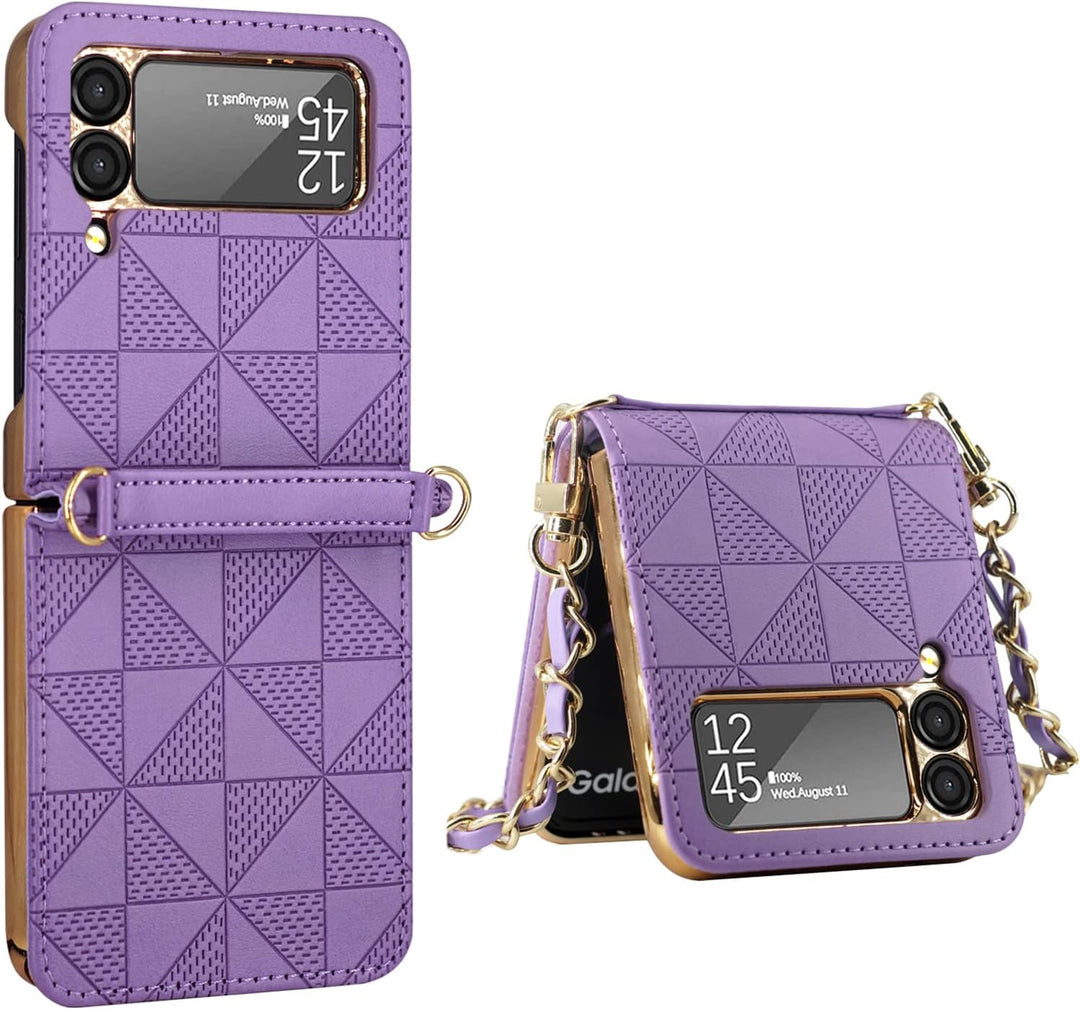 Hülle für Galaxy Z Flip 3 5G,Ultradünne Stossfeste Leder-Handyhülle mit Schultergurt kompatibel mit