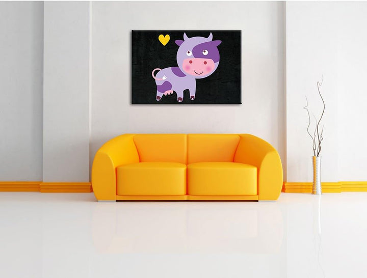 Niedliche Kuh schwarz, Format: 100x70 auf Leinwand, XXL riesige Bilder fertig gerahmt mit Keilrahmen