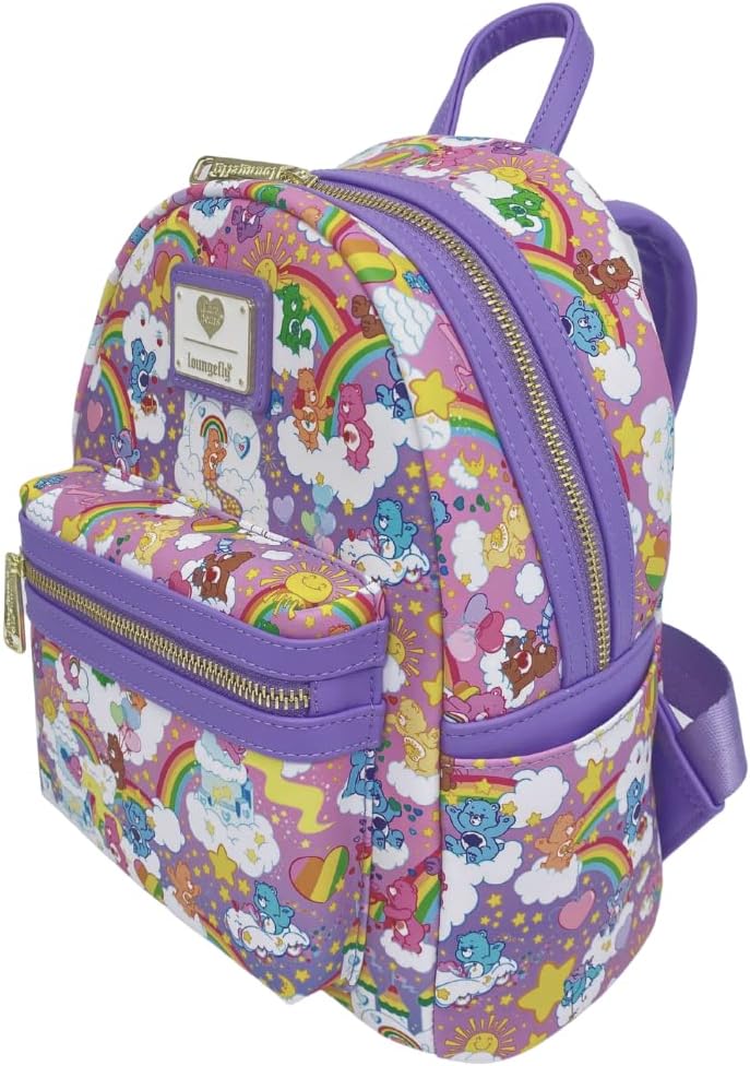 Loungefly Exclusive Care Bears Rainbow All Over Print Doppelriemen Schultertasche, Multicolored