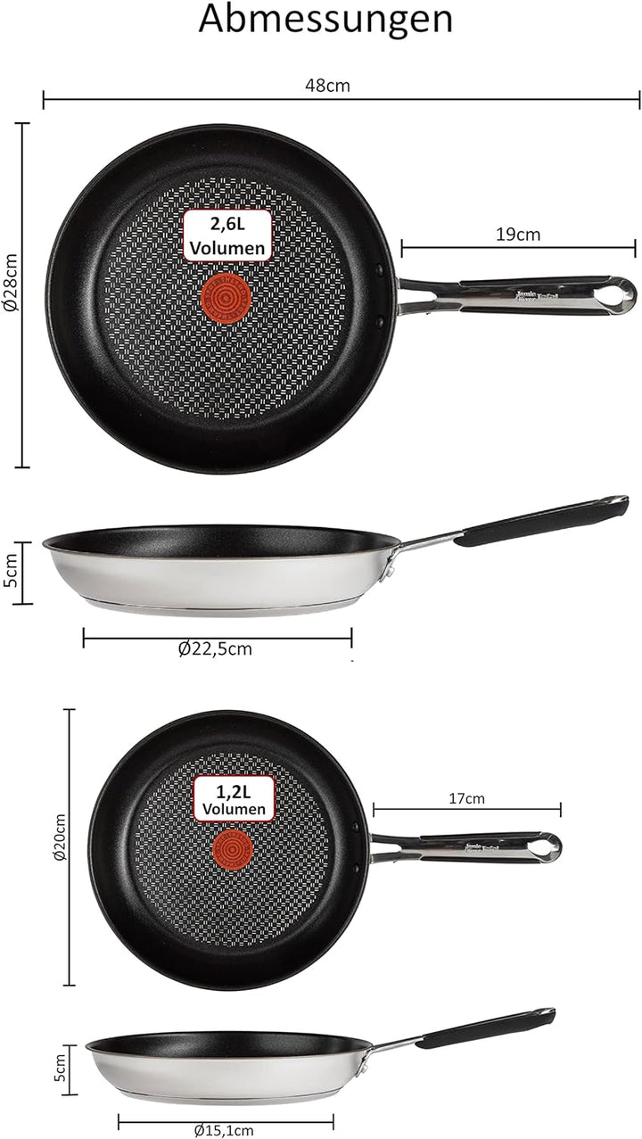 Tefal E30 Jamie Oliver Pfannenset Induktion 4 tlg -SET7- kleine Pfanne 20 cm + Bratpfanne gross 28 c
