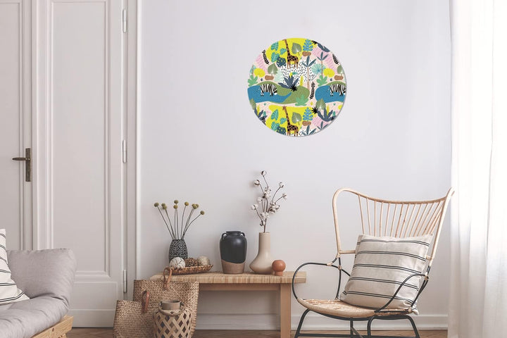 MuchoWow Wandbild Rund Wanddeko Deko Wohnzimmer Bilder 30x30 cm Dschungel - Tiere - Pflanzen - Farbe