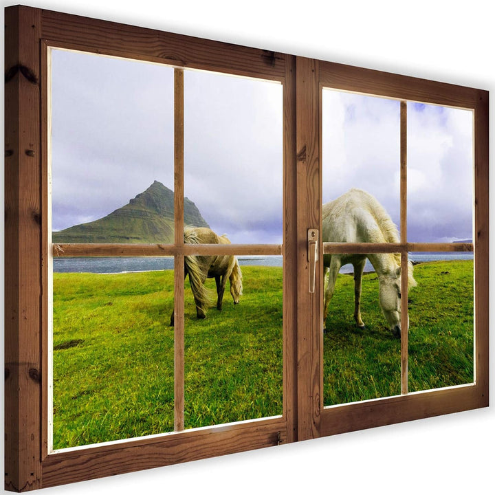 Febby Vlies Leinwandbild XXL Fensteransicht 3D-Illusion 120x80 cm Wandbild Kunst Bilder Schlafzimmer