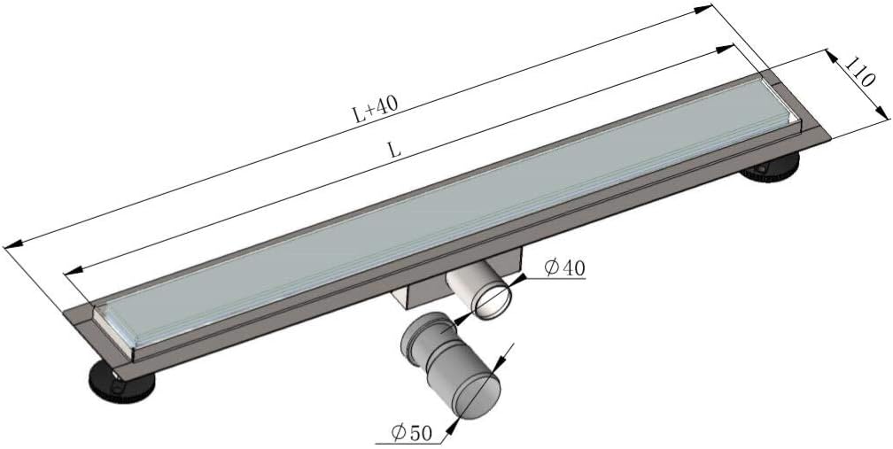 Elbe Duschrinne 60 cm aus Edelstahl, Weissglass Abdeckung, Duschablauf mit Siphon und Haarsieb, Abla