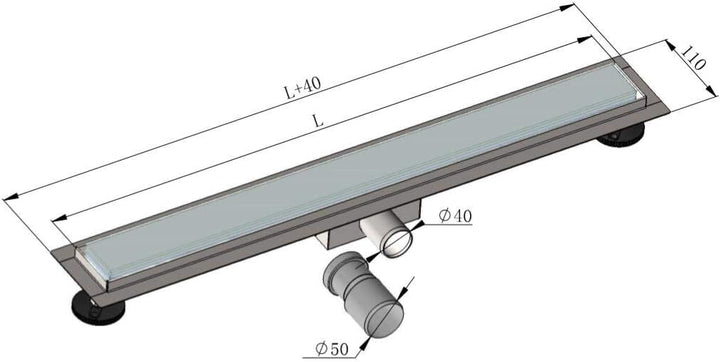 Elbe Duschrinne 60 cm aus Edelstahl, Weissglass Abdeckung, Duschablauf mit Siphon und Haarsieb, Abla