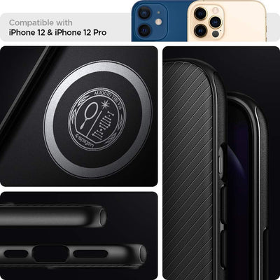 Spigen Mag Armor Hülle Kompatibel mit iPhone 12 Pro und Kompatibel mit iPhone 12 -Matte Black Matt B