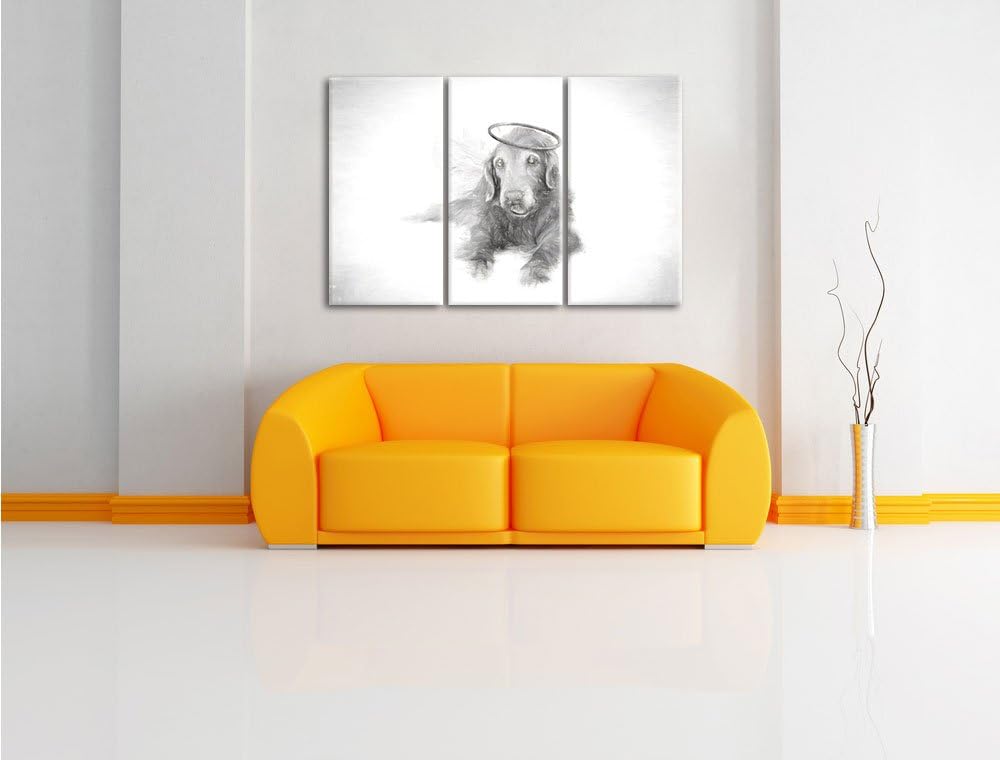 Pixxprint Hundeengel im Himmel als Leinwandbild/Grösse: 3 Teilig (120x80 cm) cm/Wandbild/Kunstdruck/