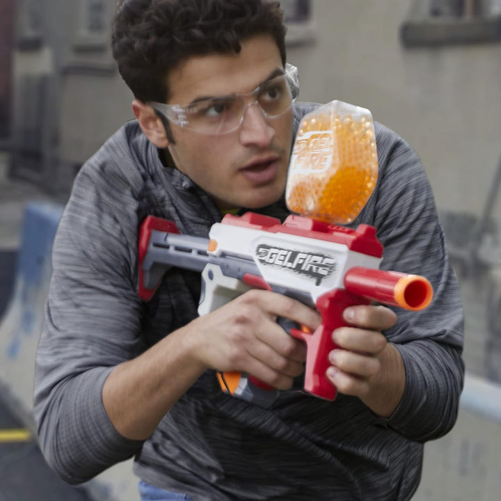 Nerf Pro Gelfire Mythic Blaster, 1600 hydrierte Gelfire Kugeln, Kugelmagazin für 800 Kugeln, mit Akk