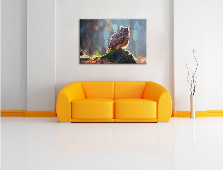 Pixxprint Eule auf dem Baumstamm als Leinwandbild/Grösse: 100x70 / Wandbild/Kunstdruck/fertig bespan