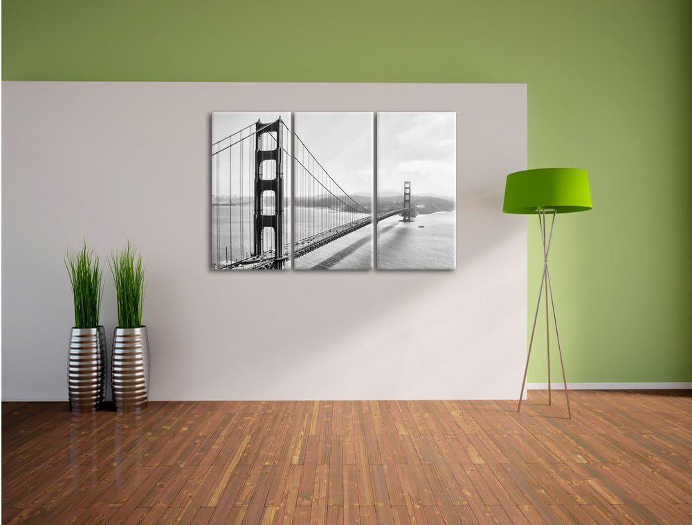 Pixxprint Golden Gate Bridge, San Francisco / 3-Teilig/Gesamtmass 120cm Leinwandbild bespannt auf Ho