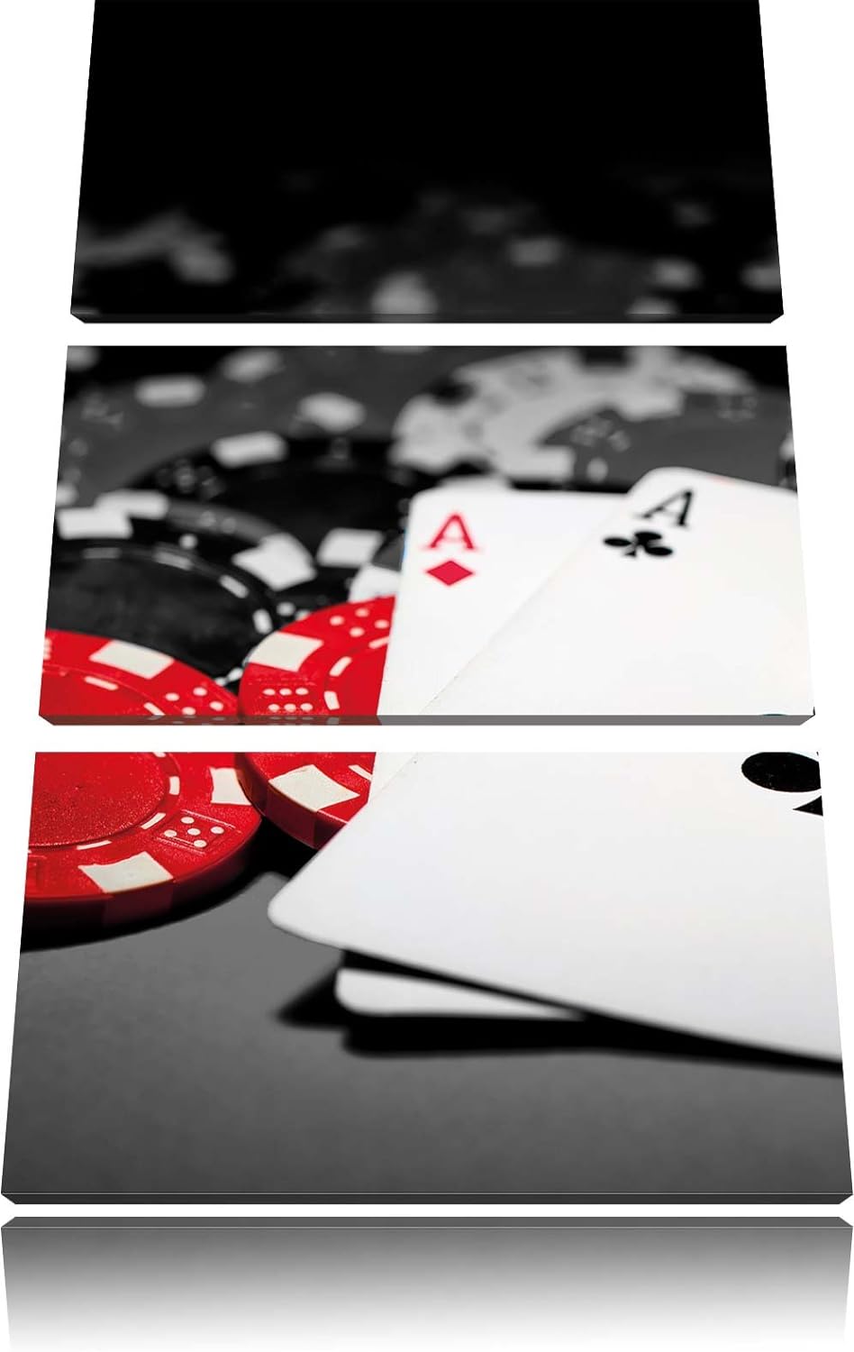 Pixxprint Spielkarten auf Pokertisch schwarz/weiss 3-Teiler Leinwandbild 120x80 Bild auf Leinwand
