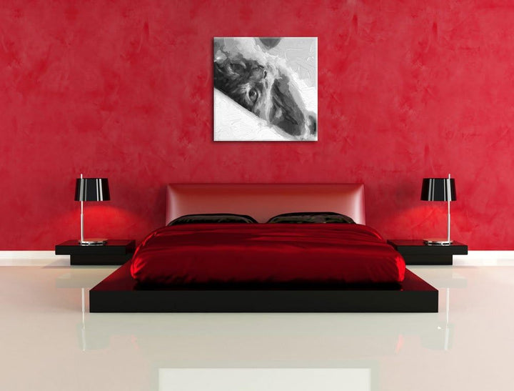 Pixxprint Niedliche Katze liegt im Bett Pinsel Effekt, Format: 70x70 auf Leinwand, 70x70