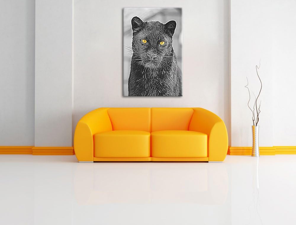 prächtiger Panther schwarz/weiss Deluxe Format: 100x70 cm auf Leinwand, XXL riesige Bilder fertig ge