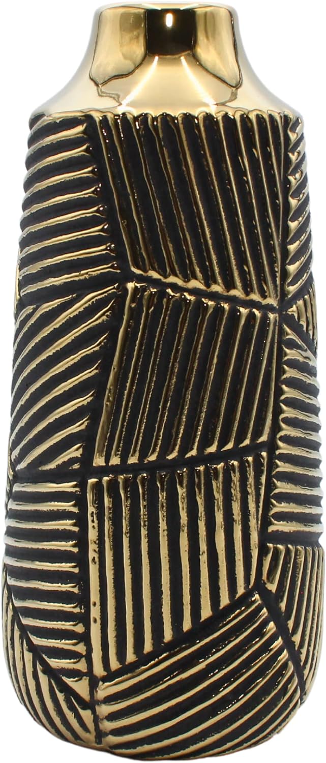 Edle hochwertige Keramik Vase in Gold-schwarz, konisch, gestreift, Grösse: H/Ø ca. 30 x 11 cm Rund 3