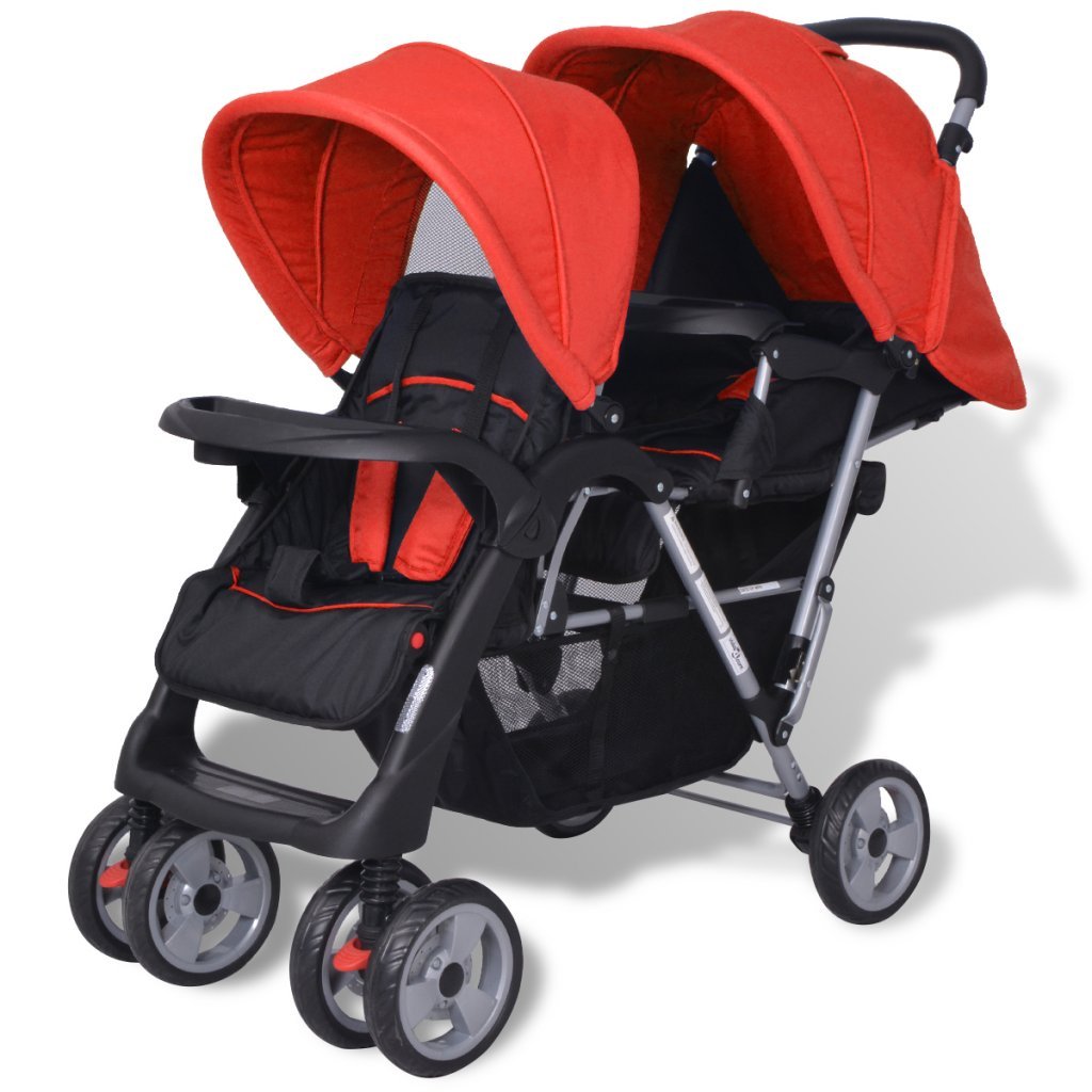 Festnight Geschwisterwagen Kinderwagen Geschwisterkinderwagen aus Stahl + Oxfordgewebe für 1-2 Kinde