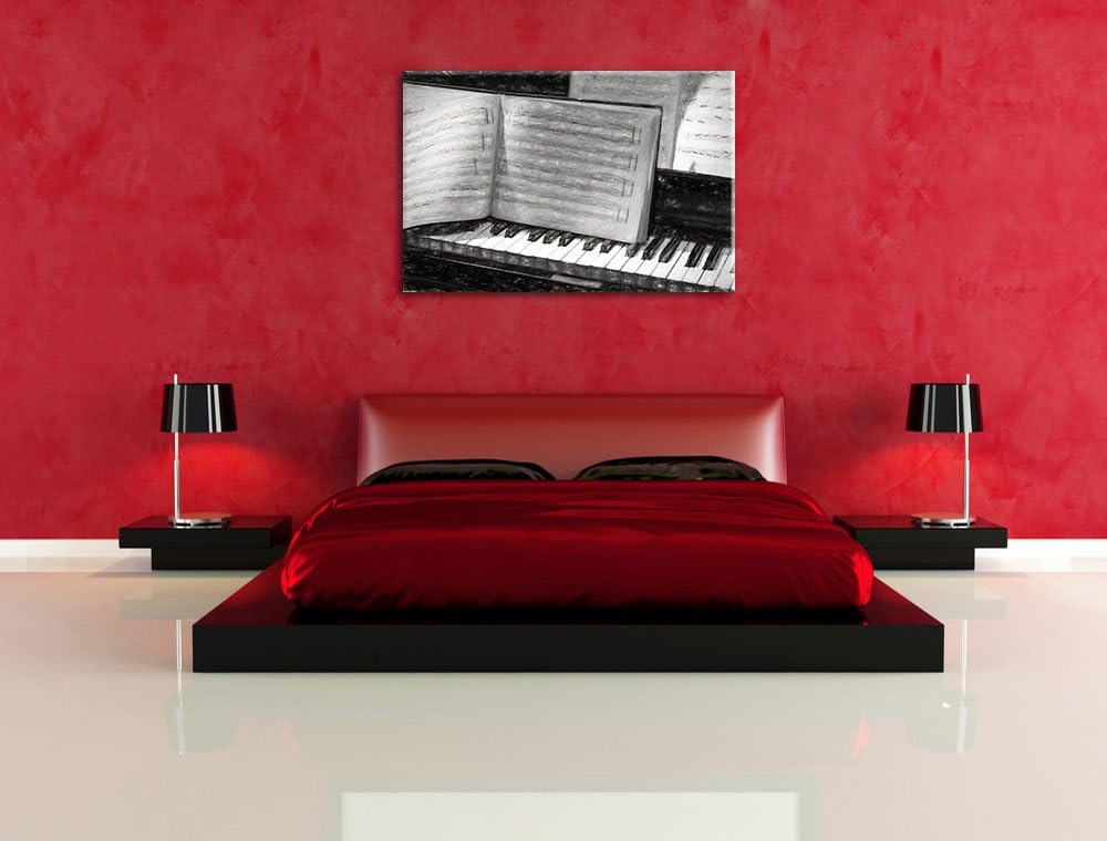 Pixxprint Klavier und Notenblätter als Leinwandbild/Grösse: 100x70 cm/Wandbild/Kunstdruck/fertig bes