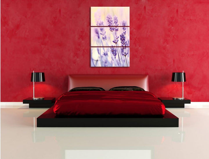 Pixxprint Lavendel / 3-Teilig/Gesamtmass 120cm Leinwandbild bespannt auf Holzrahmen/Wandbild Kunstdr