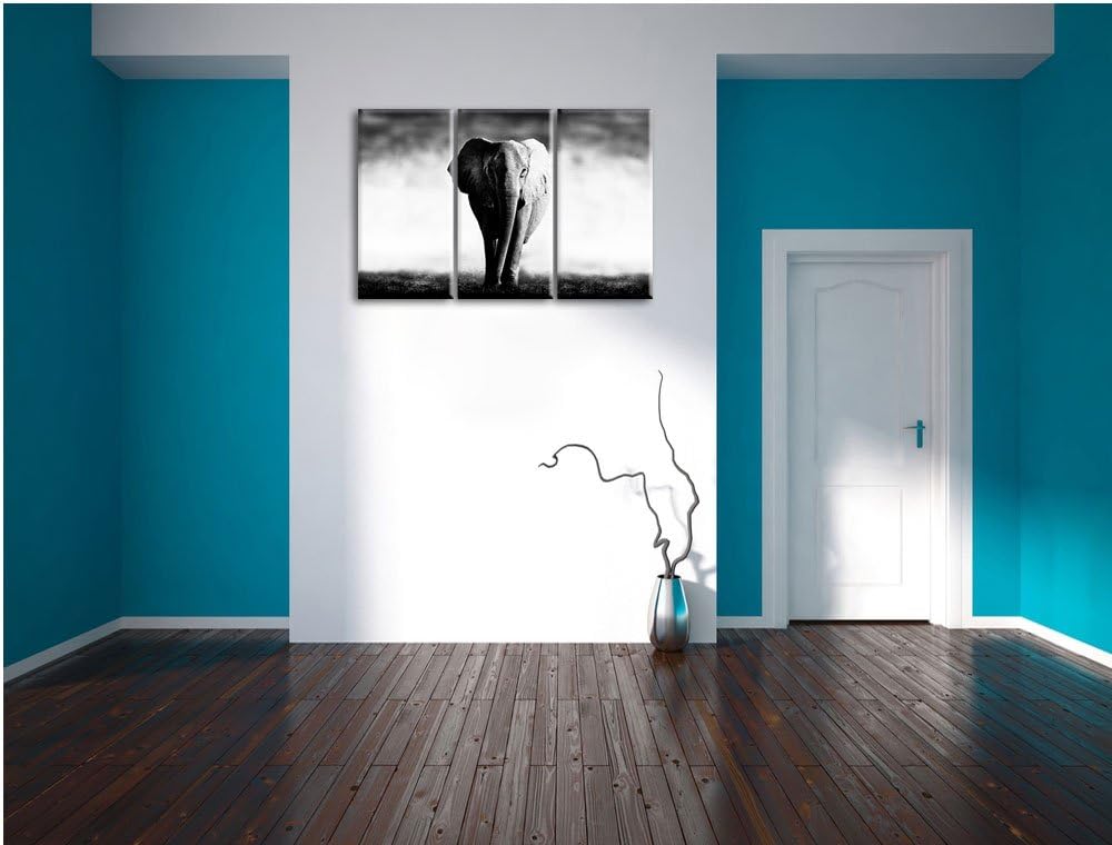 Elefant im Alleingang schwarz/weiss 3-Teiler Leinwandbild 120x80 Bild auf Leinwand, XXL riesige Bild