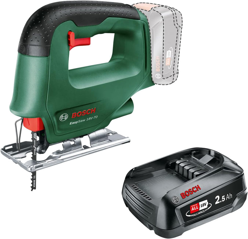 Bosch Akku Stichsäge EasySaw 18V-70 (ohne Akku, 18 Volt System, 1x Stichsägeblatt, im Karton) + Bosc