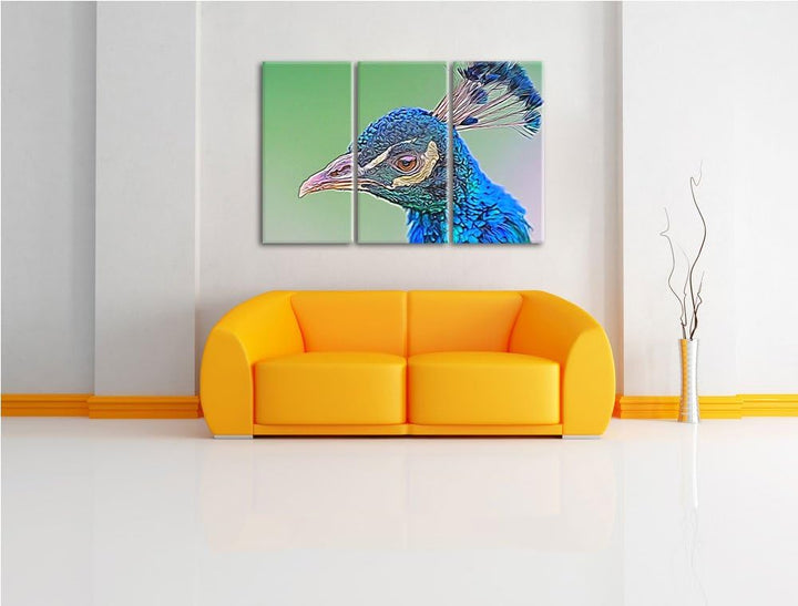 schöner farbenfroher Pfau Spezial 3-Teiler Leinwandbild 120x80 Bild auf Leinwand, XXL riesige Bilder
