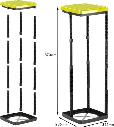 Grizzly Müllsackständer, Mülltütenhalter bis 120L, 3er Set, gelbe Deckel, höhenverstellbar, geruchsn