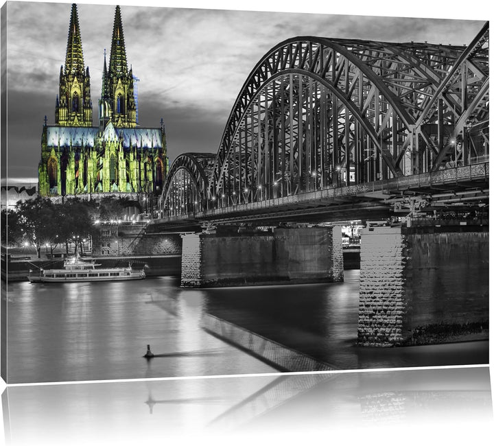 schöne Hohenzollernbrücke schwarz/weiss Format: 100x70 auf Leinwand, XXL riesige Bilder fertig gerah