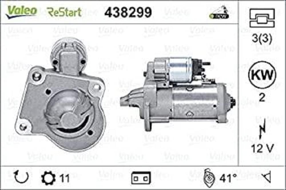VALEO 438299 Starter Nennleistung: 2 kW Stop & Start: YES Zähnezahl: 11 zähne Spannung: 12 V Drehric