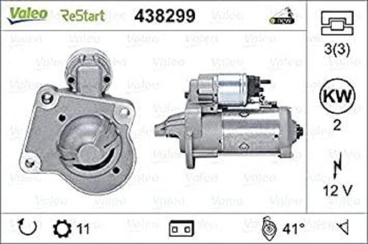 VALEO 438299 Starter Nennleistung: 2 kW Stop & Start: YES Zähnezahl: 11 zähne Spannung: 12 V Drehric