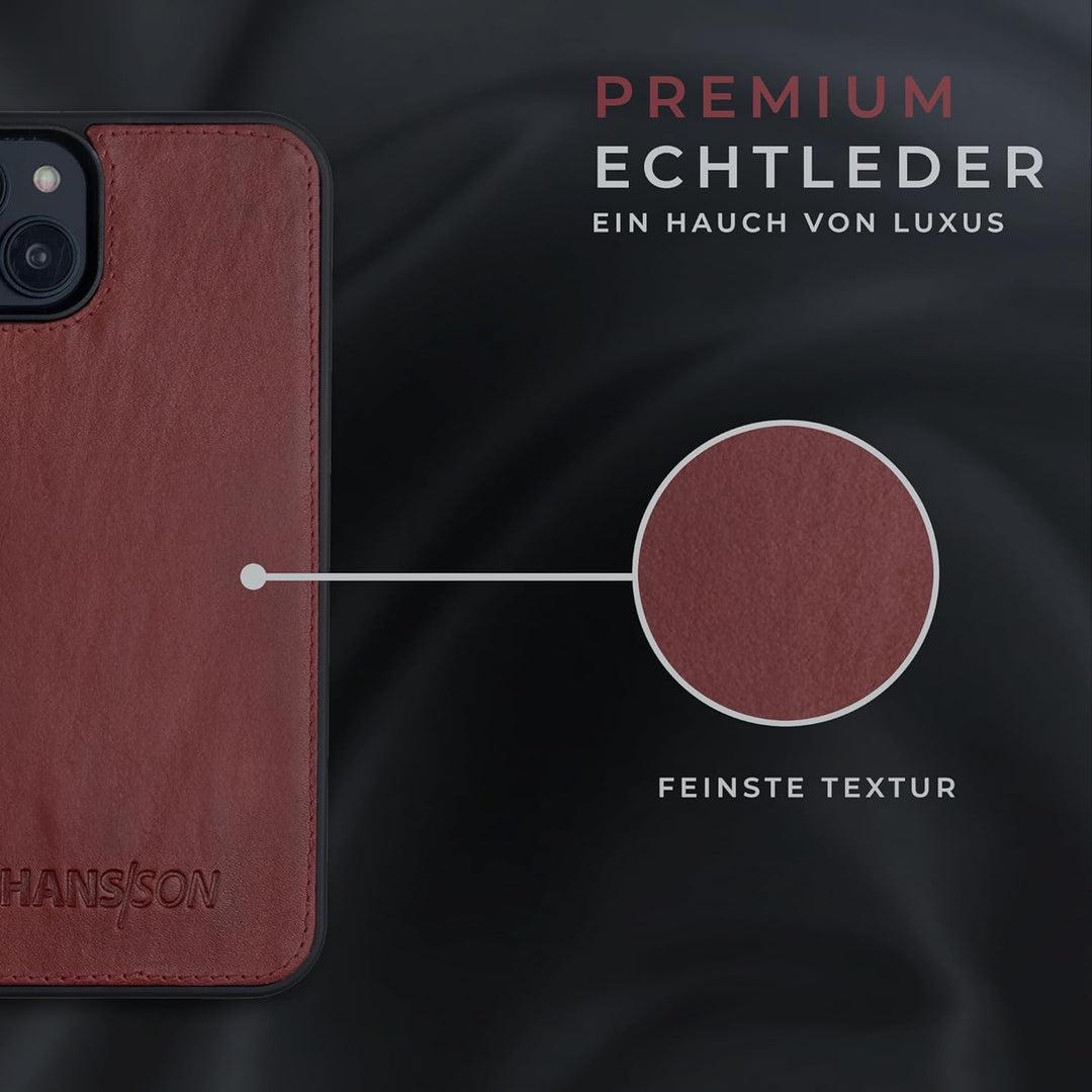 HANS/SON Lederhülle mit Kartenfächern | iPhone 14 | Echtleder | 6,1 Zoll | Schmal | Klapphülle | Sto