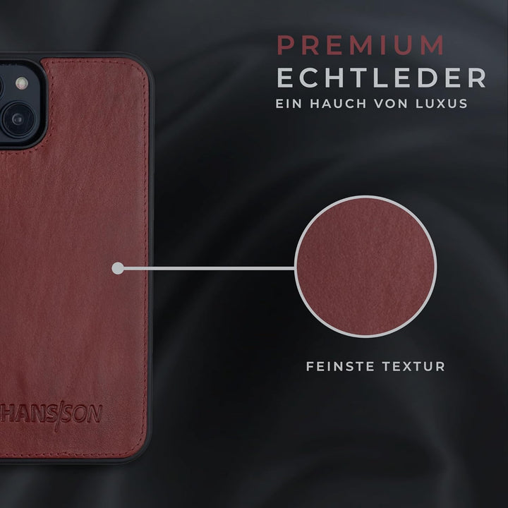 HANS/SON Lederhülle mit Kartenfächern | iPhone 14 | Echtleder | 6,1 Zoll | Schmal | Klapphülle | Sto
