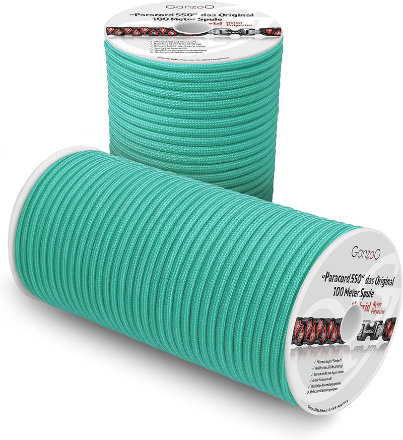 Ganzoo Paracord 550 Seil Türkis/Typ Hybrid für Armband, Leine, Halsband, Nylon/Polyester Hybrid-Seil