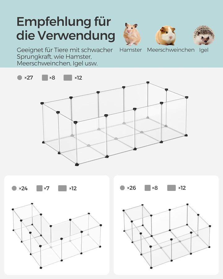 SONGMICS Freigehege mit Bodenplatten, Laufstall, Meerschweinchen Gehege, aus Kunststoff, Gehege für