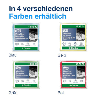 Tork Mikrofaser wiederverwendbare Reinigungstücher Blau, Zur trockenen und nassen Verwendung, 8 × 6