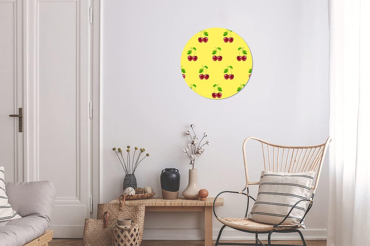 MuchoWow Wandbild Rund Wanddeko Deko Wohnzimmer Bilder 30x30 cm Kirschen - Illustration - Rot, 30x30