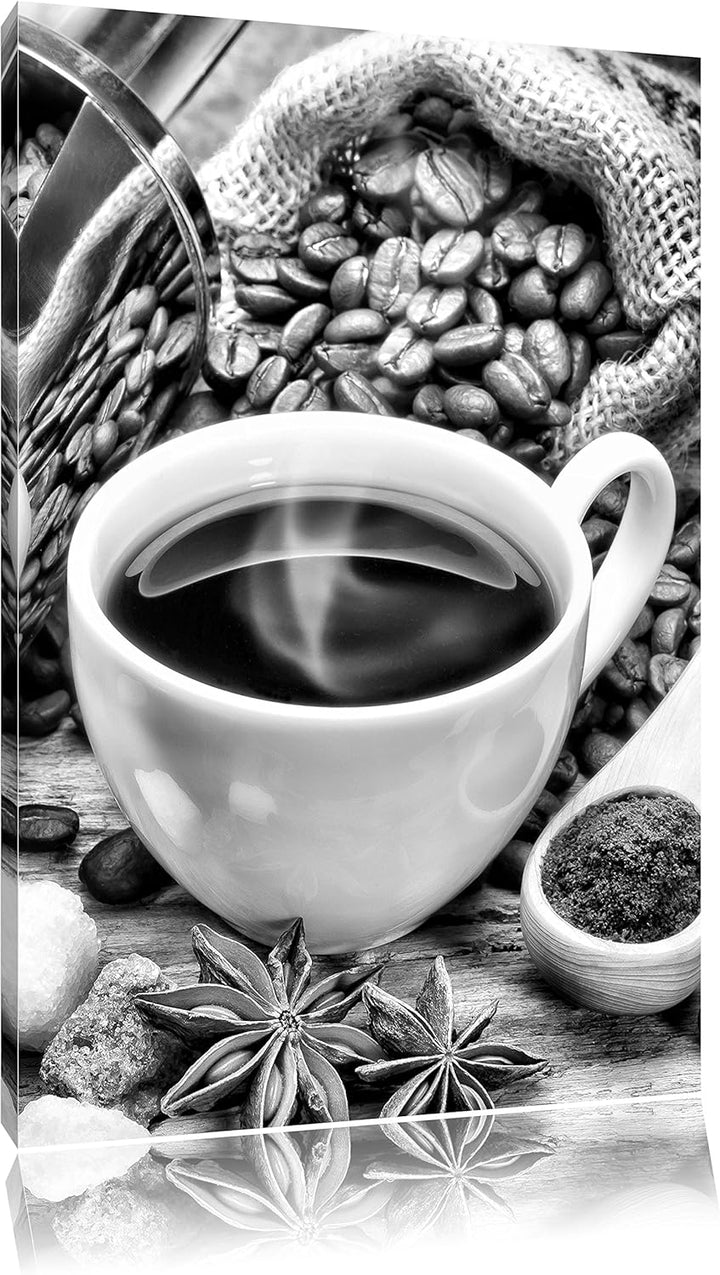 Pixxprint Edler Kaffee und Kaffeebohnen als Leinwandbild/Grösse: 100x70 / Wandbild/Kunstdruck/fertig