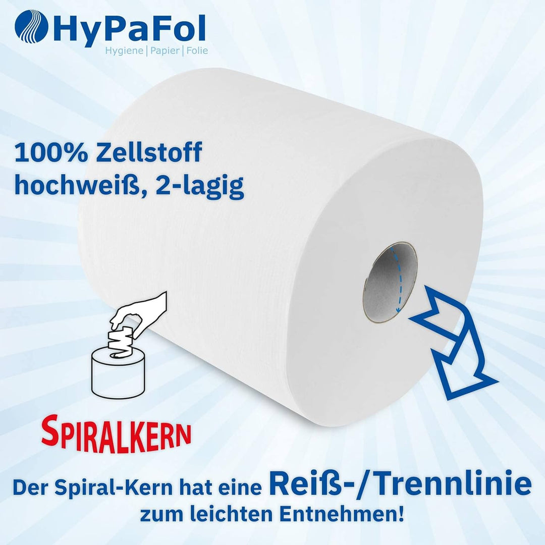 Hypafol Handtuchrolle aus Zellstoff | 2-lagig, 6 Rollen, hochweiss,20 x 23,5 cm, Ø19 cm |mit bequeme