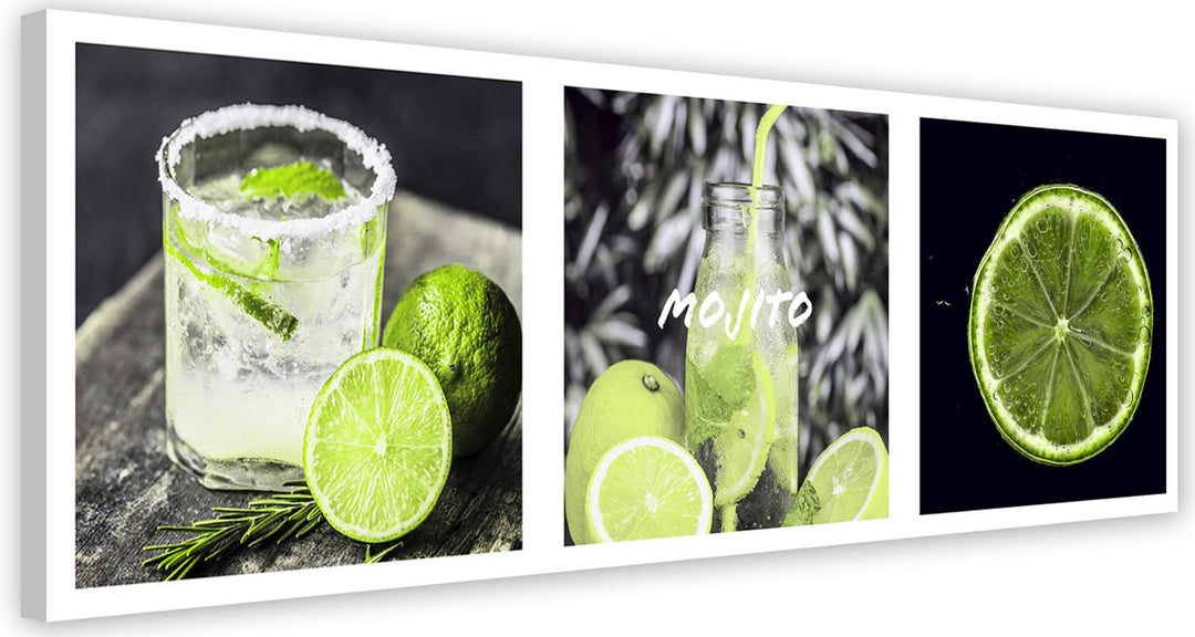 Leinwandbild XXL Echte Limette Wandbild Kunst Drink Spruch Küche Grün 150x50 cm Leinwandbild 150x50