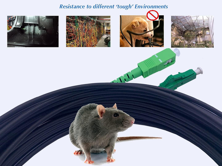 Elfcam® - 70m Gepanzerte Glasfaser-Kabel LC/APC auf SC/APC Simplex Singlemode, 9/125µm OS2, FTTH LWL